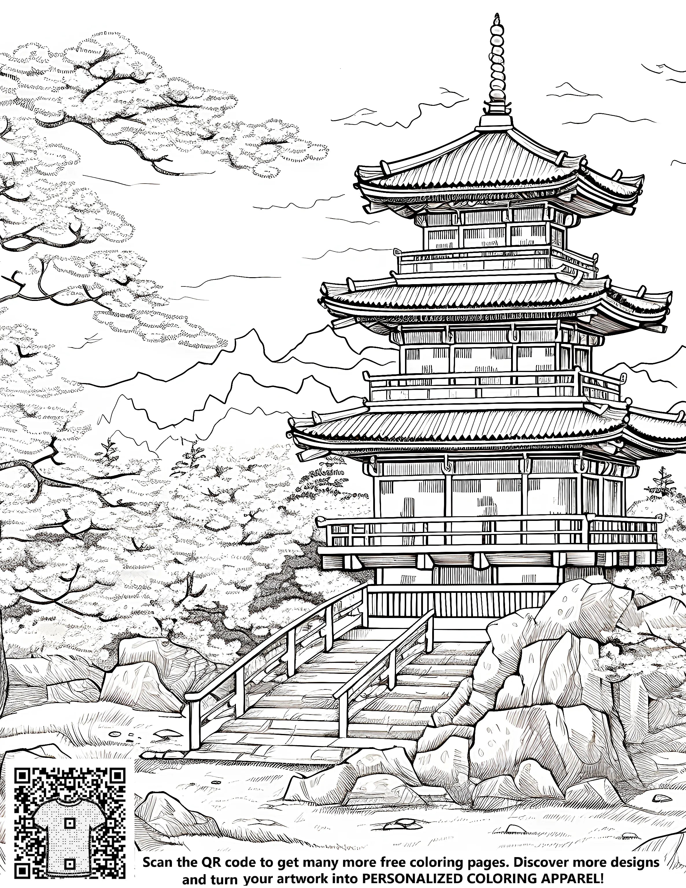 FREE Japanese Pagoda Coloring Page - Printable Detailed Line Drawing w – Davinci in You