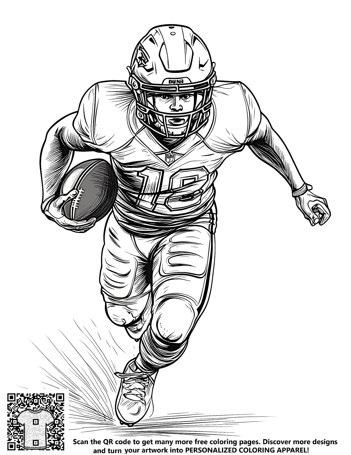 Free coloring page of an American football player in action, perfect for kids and football fans
