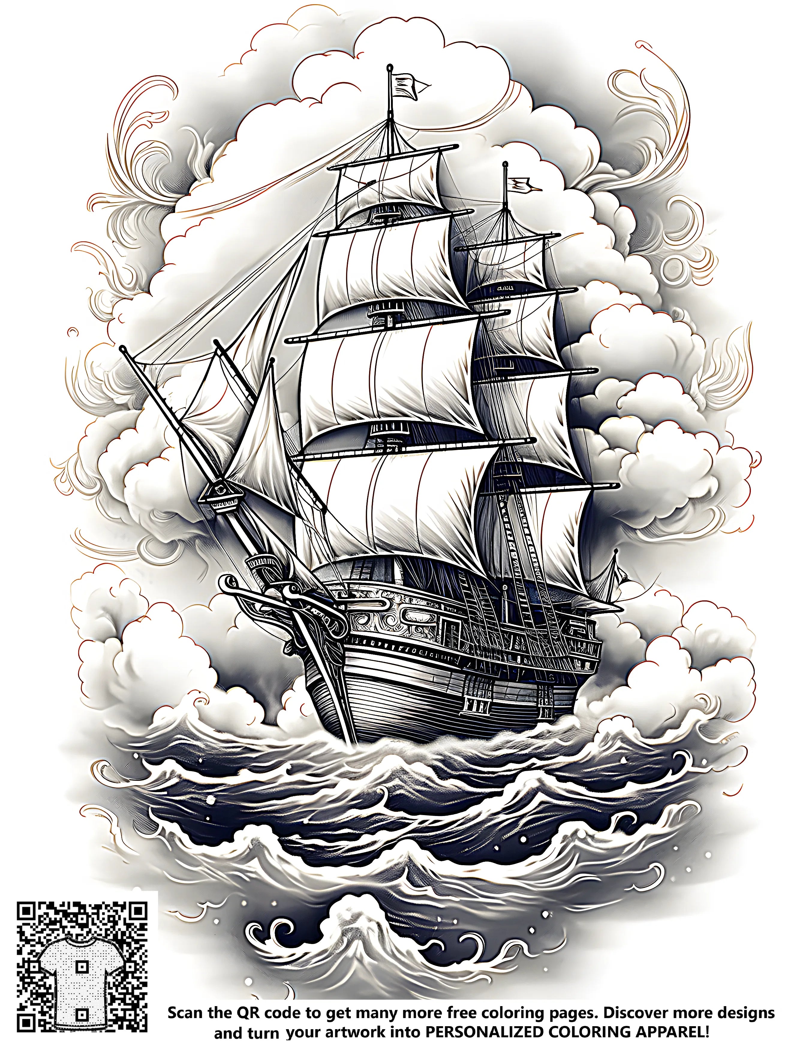 FREE Vintage Sailing Ship Coloring Page - Printable Download – Davinci ...