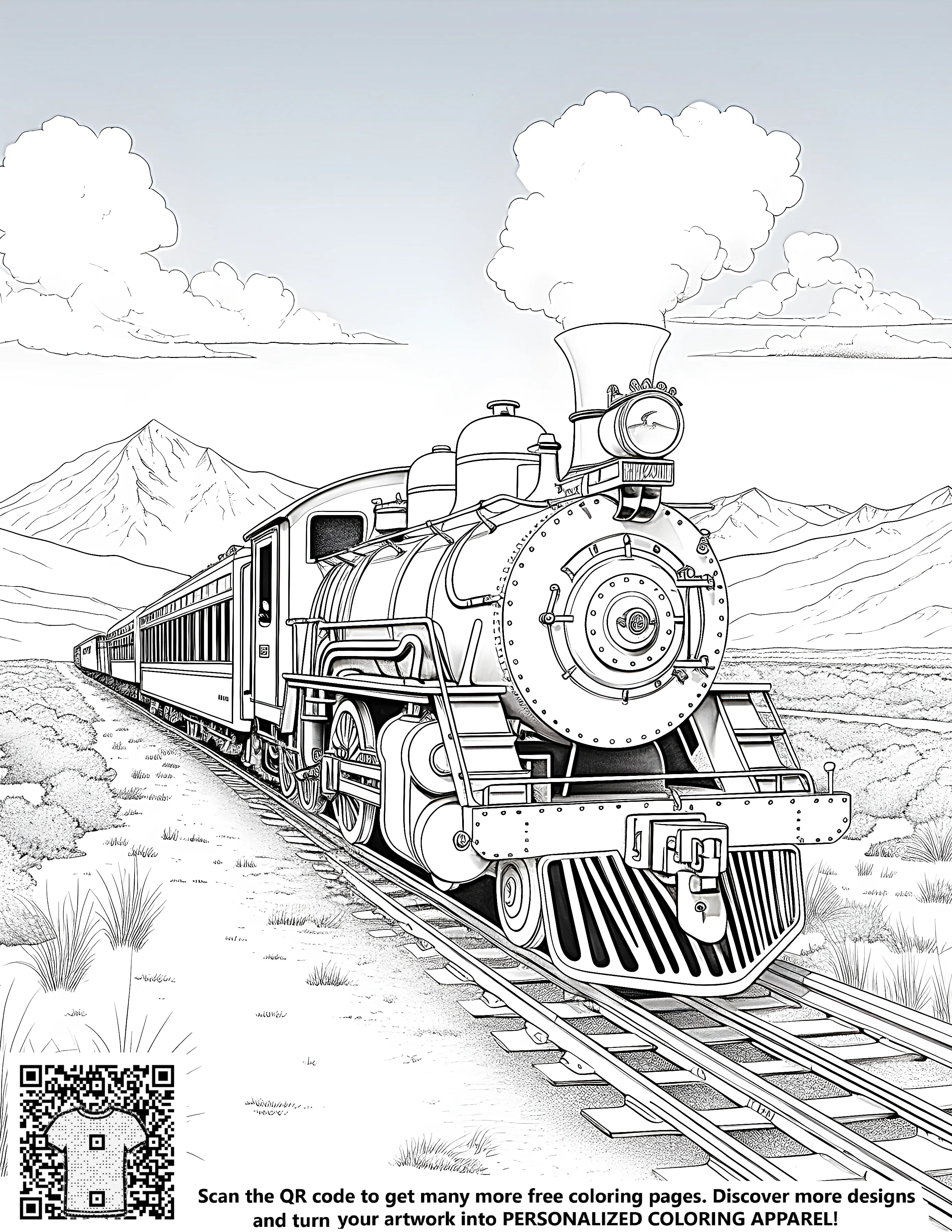 FREE Steam Engine Train Coloring Page - Vintage Transportation Downloa ...
