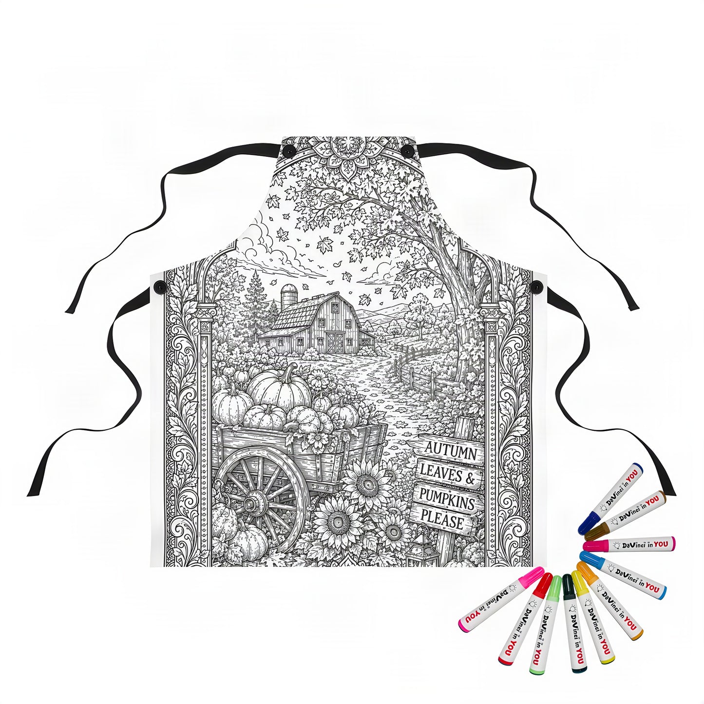 Autumn Harvest Pumpkin Cart Apron coloring kit mockup with polyester and graphic print