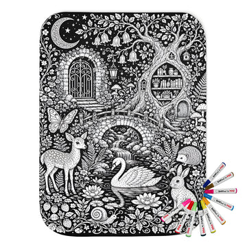 Moonlit Woodland Pond Sherpa Blanket coloring kit mockup with polyester and graphic print