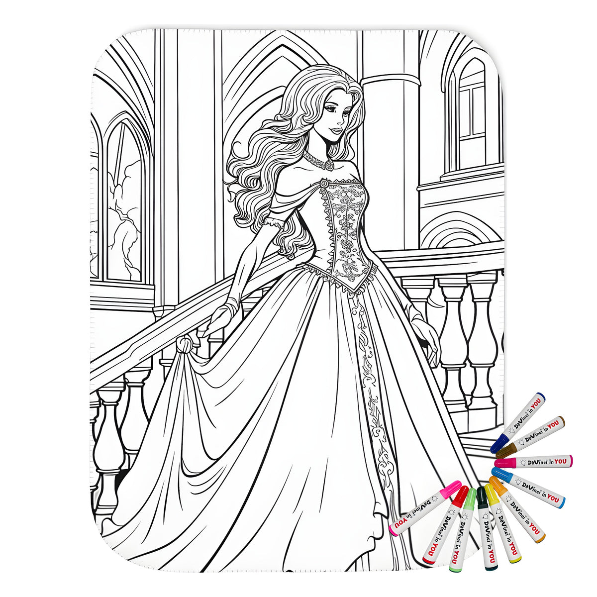 A beautiful elegant princess themed blanket for kids and adults alike, featuring a lovely queen with flowing locks and intricate details.