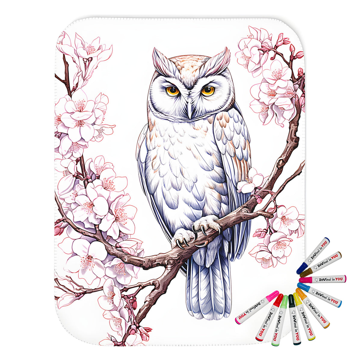 Colorful owl blanket with blossoms on branch