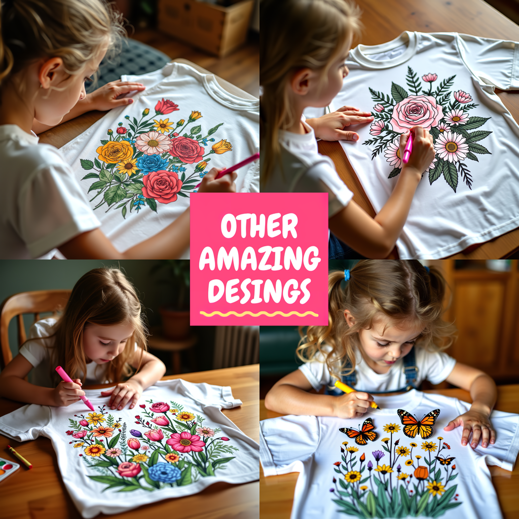 Kid's T-shirt Coloring Kit with 10 Fabric Markers - Floral Arrangement