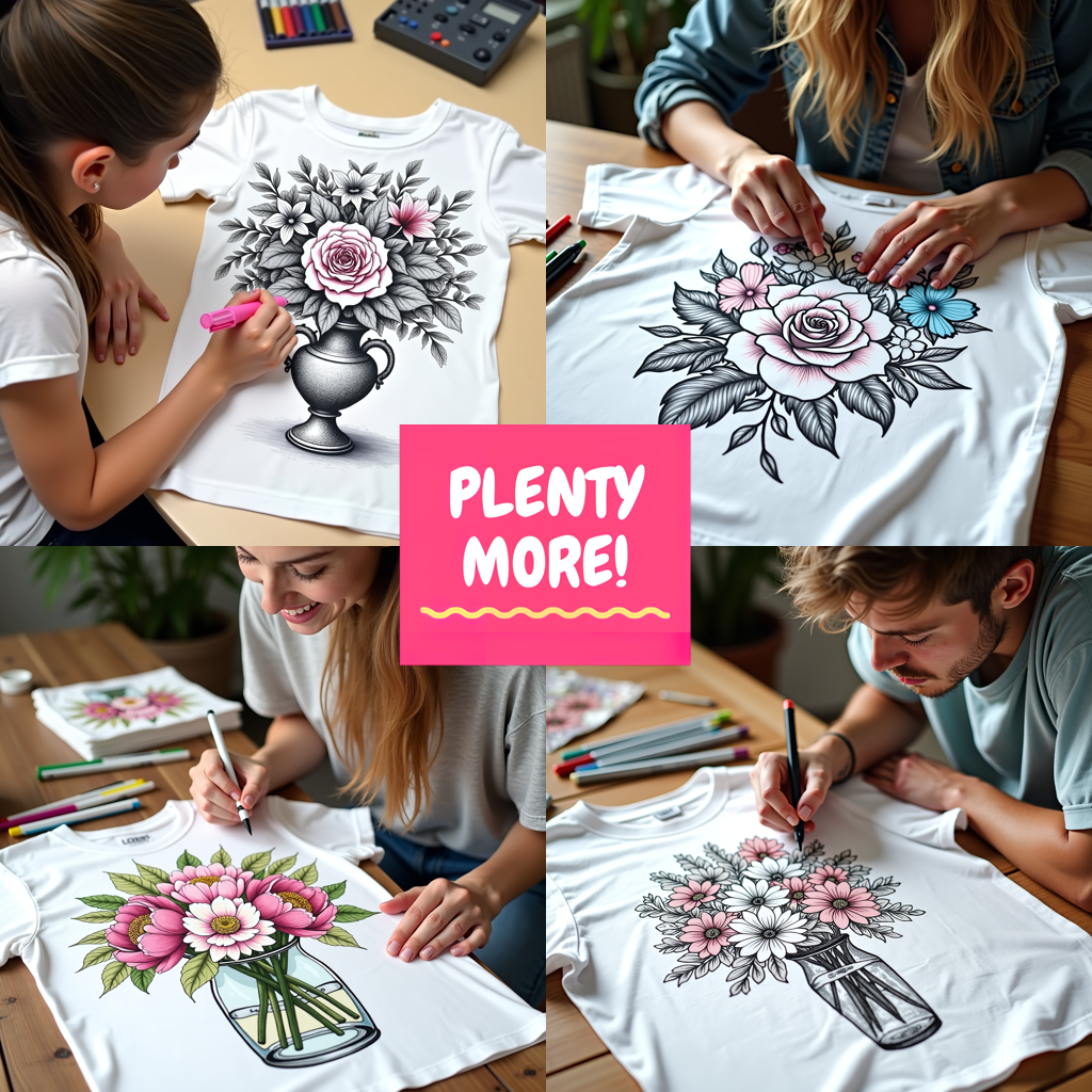 Unisex T-shirt Coloring Kit with 10 Fabric Markers - Floral Arrangement