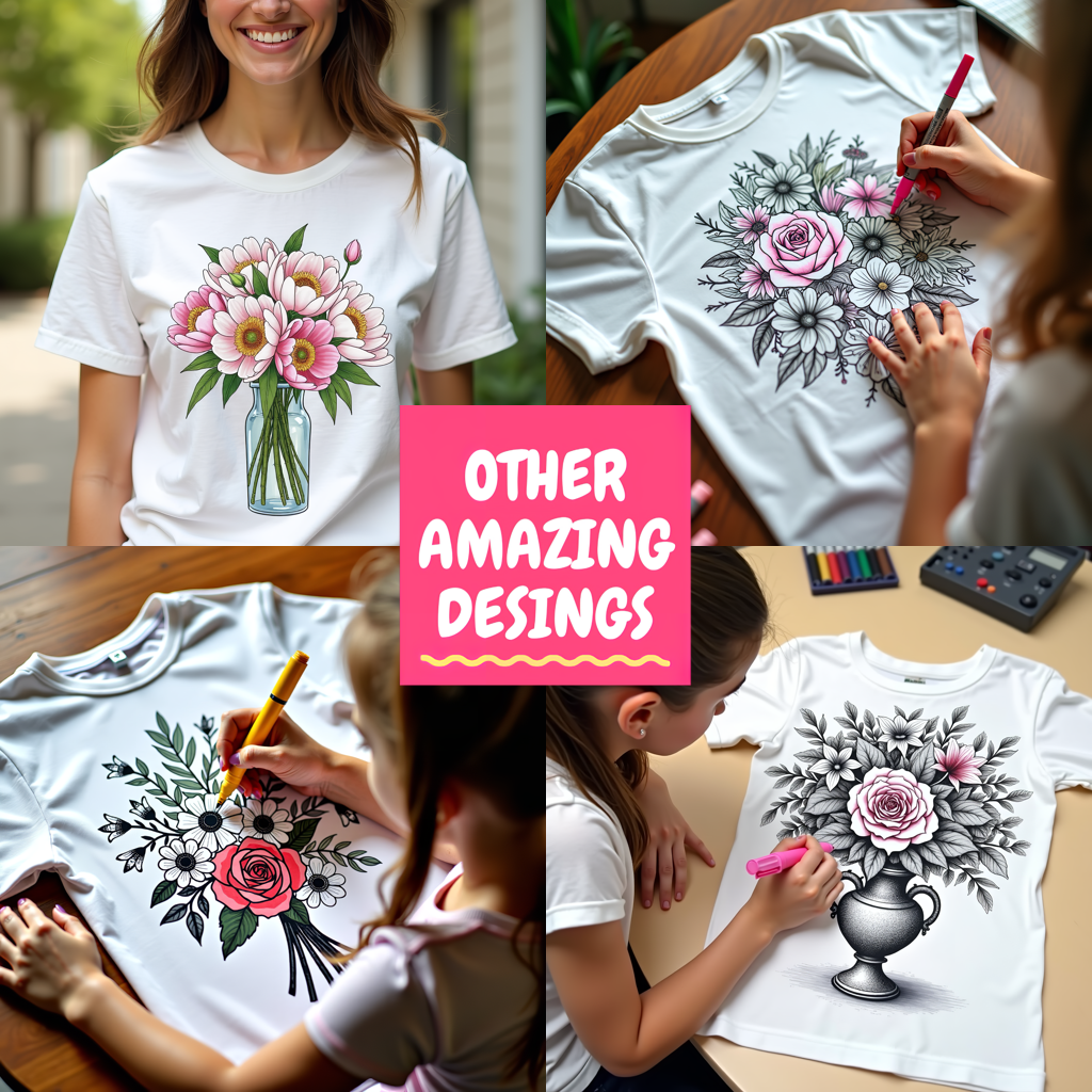 Unisex T-shirt Coloring Kit with 10 Fabric Markers - Floral Bouquet