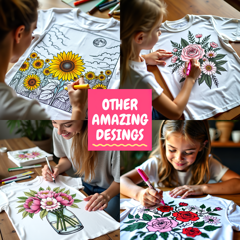 Unisex T-shirt Coloring Kit with 10 Fabric Markers - Vase with Flowers