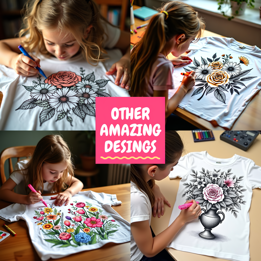 Women's T-shirt Coloring Kit with 10 Fabric Markers - Vase with Flowers