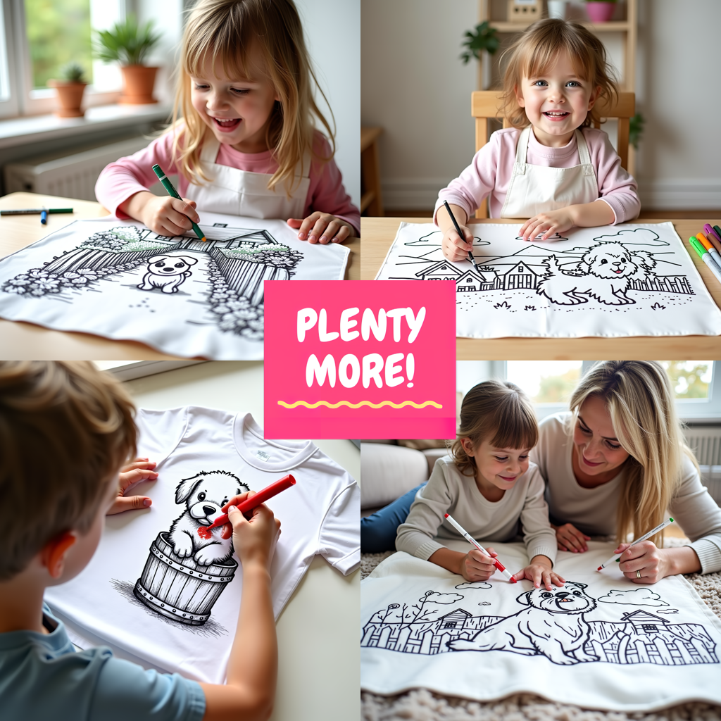 Adult Sweatshirt Coloring Kit with 10 Fabric Markers - Puppy in Yard