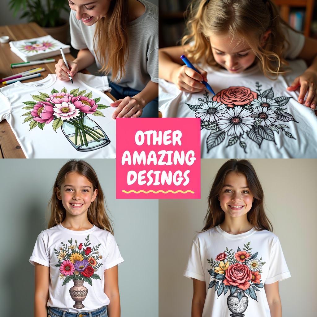 Women's T-shirt Coloring Kit with 10 Fabric Markers - Floral Arrangement