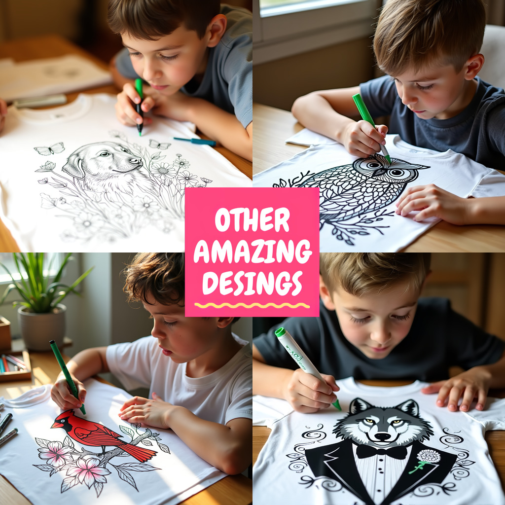 Kid's T-shirt Coloring Kit with 10 Fabric Markers - Butterflies on Fruit Basket