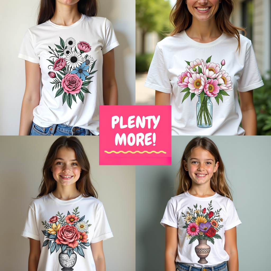 Women's T-shirt Coloring Kit with 10 Fabric Markers - Floral Basket with Butterflies