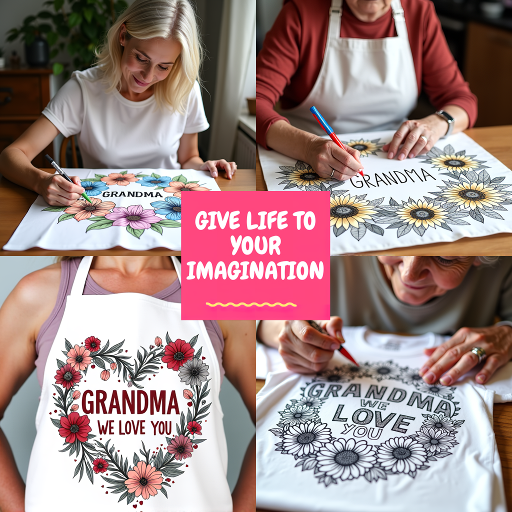 Women's T-shirt Coloring Kit with 10 Fabric Markers - Fruit Basket and Butterflies