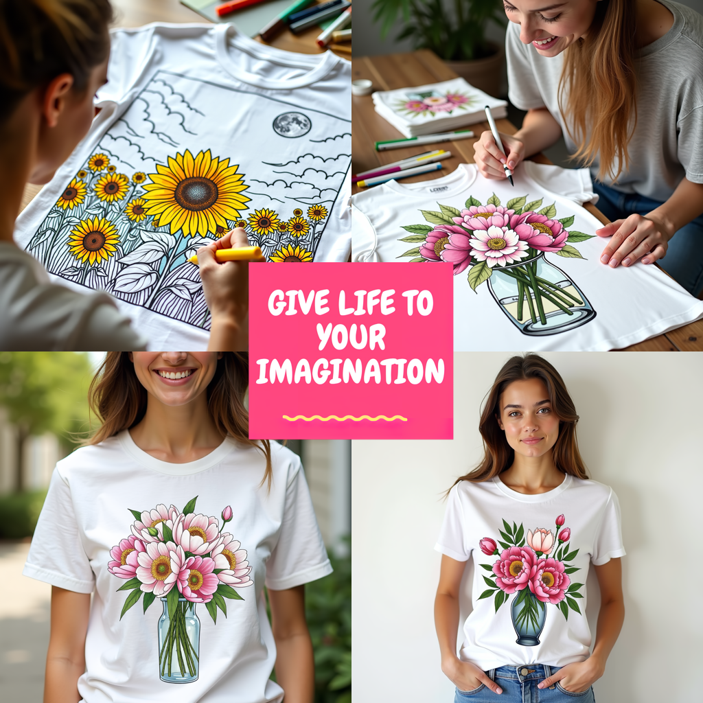 Adult Sweatshirt Coloring Kit with 10 Fabric Markers - Bouquet in Vase