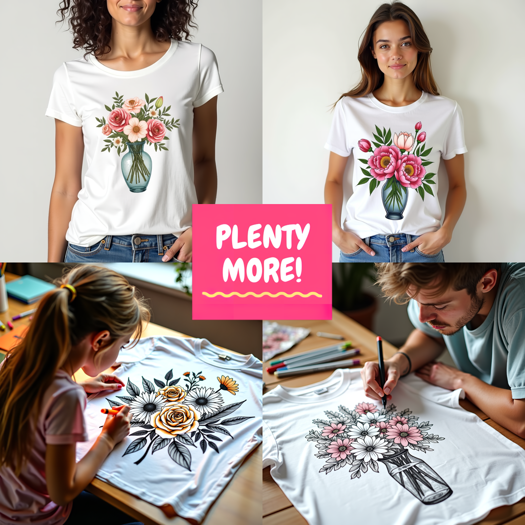 Unisex T-shirt Coloring Kit with 10 Fabric Markers - Flower Arrangement