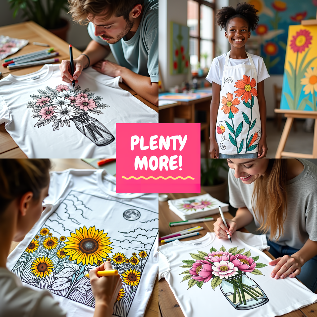 Unisex T-shirt Coloring Kit with 10 Fabric Markers - Daisies