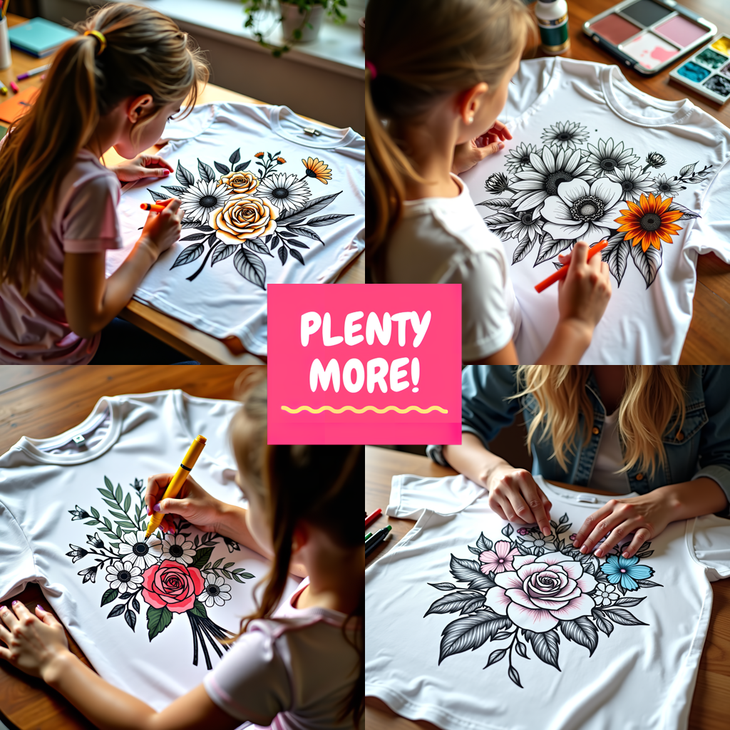 Unisex T-shirt Coloring Kit with 10 Fabric Markers - Roses and Butterfly