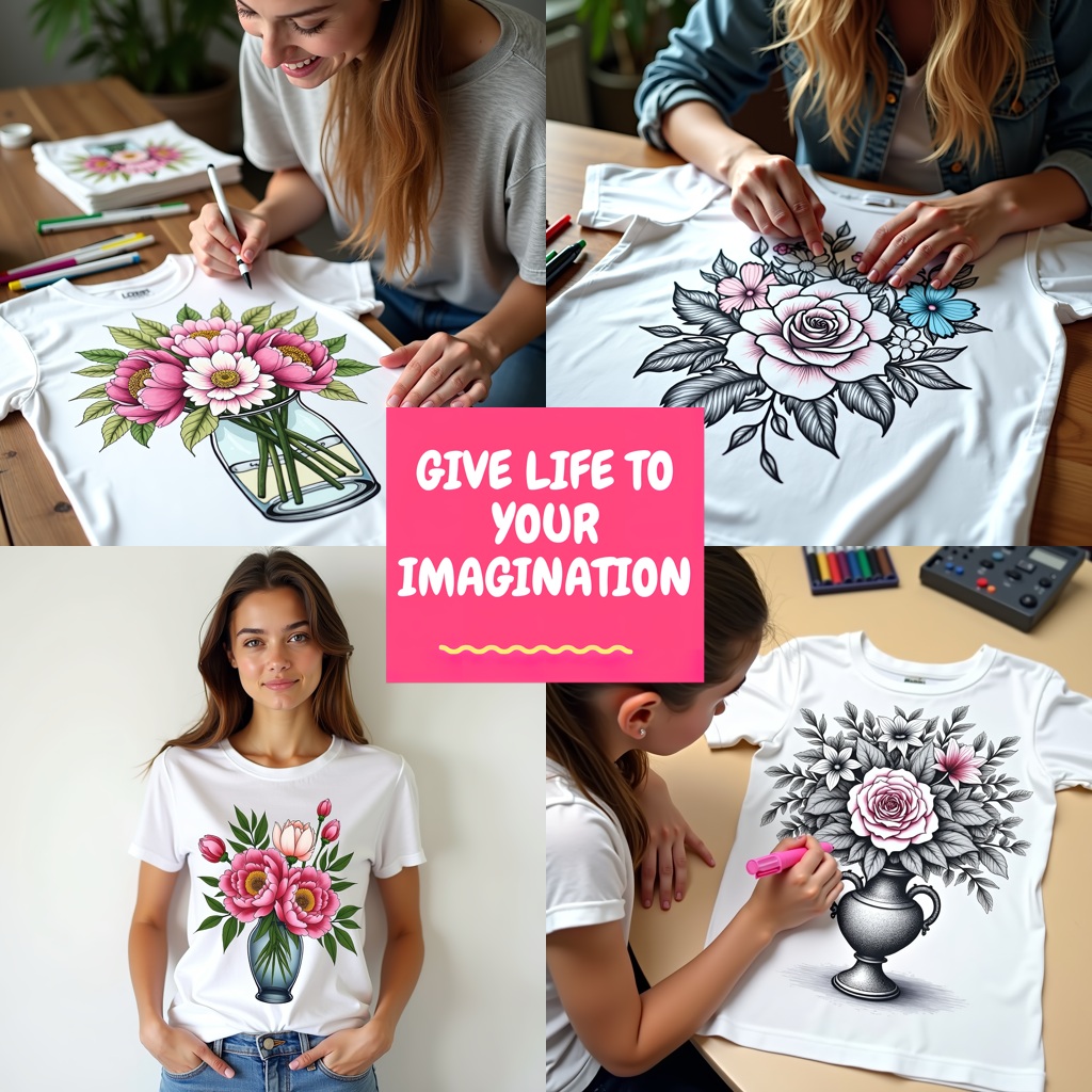 Women's T-shirt Coloring Kit with 10 Fabric Markers - Tulips