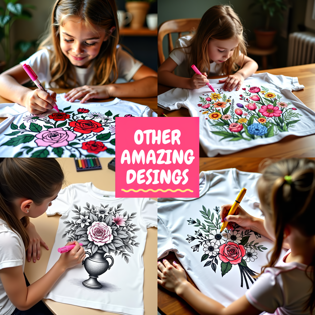 Unisex T-shirt Coloring Kit with 10 Fabric Markers - Bouquet of Tulips