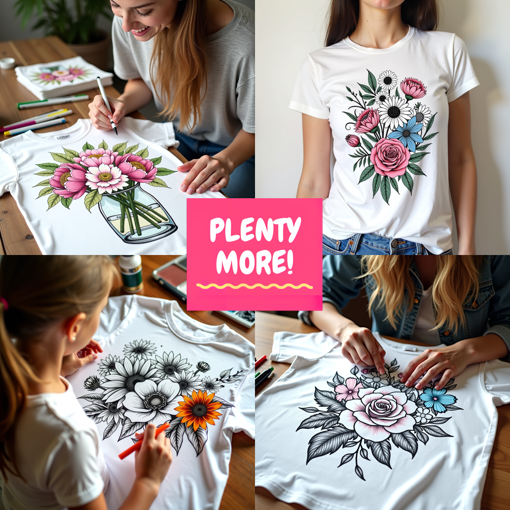 Women's T-shirt Coloring Kit with 10 Fabric Markers - Bouquet of Tulips