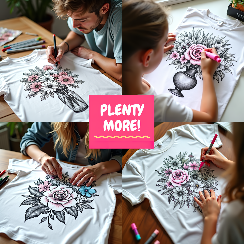 Unisex T-shirt Coloring Kit with 10 Fabric Markers - Tulips
