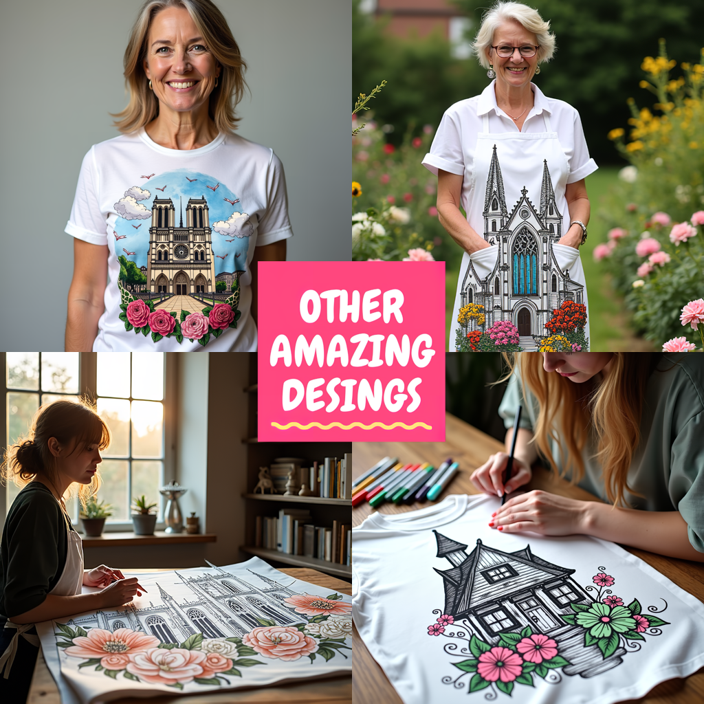 Women's T-shirt Coloring Kit with 10 Fabric Markers - Gothic Cathedral