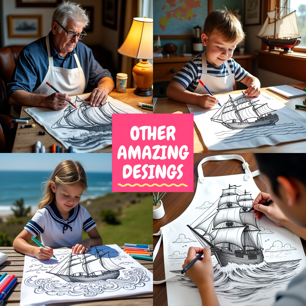 FREE Sailing Ship Coloring Page - Detailed Line Art with Flowers and Trees - Printable Download