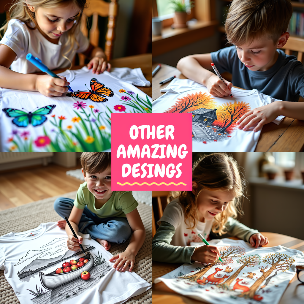 Kid's T-shirt Coloring Kit with 10 Fabric Markers - Mountain Scenery