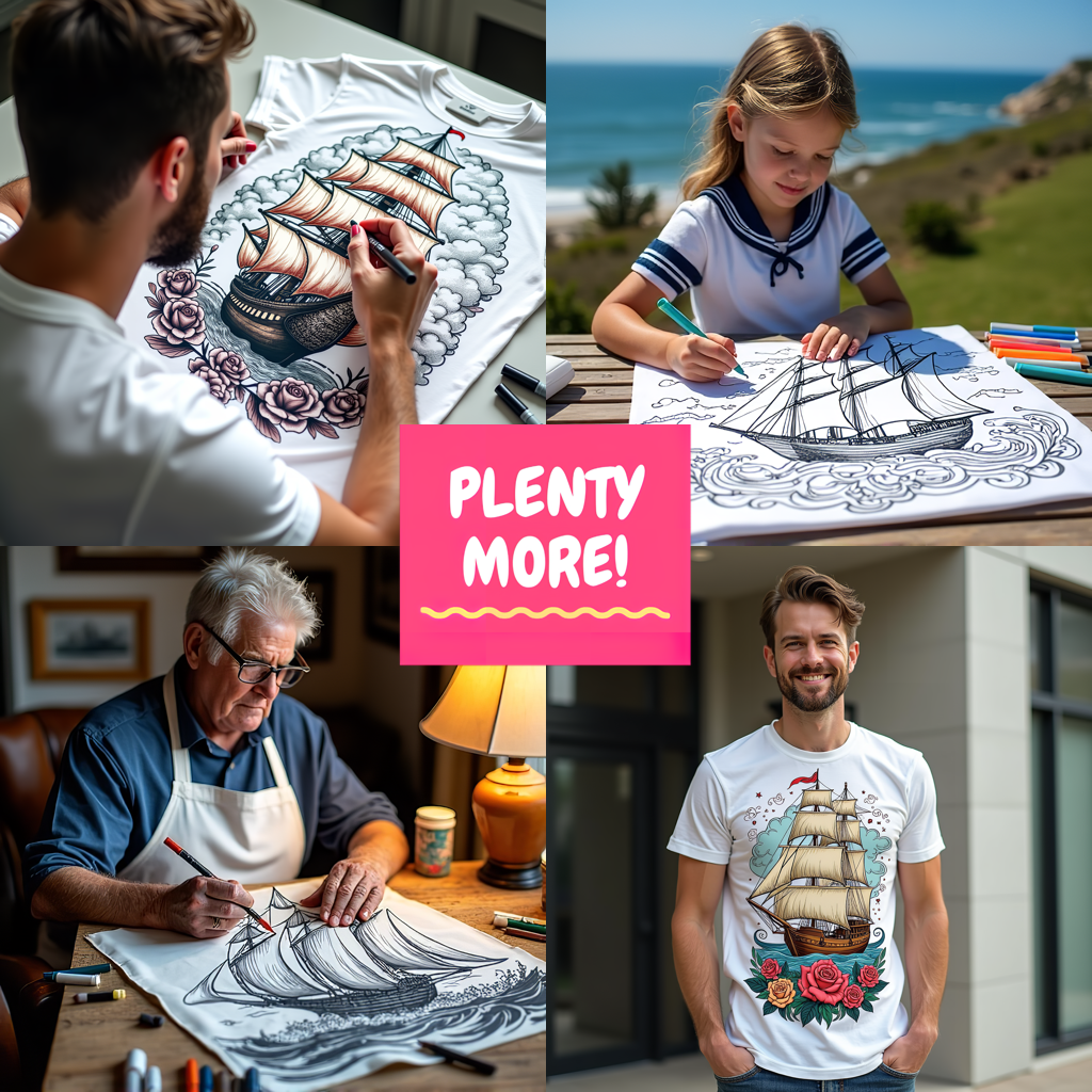 Women's T-shirt Coloring Kit with 10 Fabric Markers - Sailing Ship