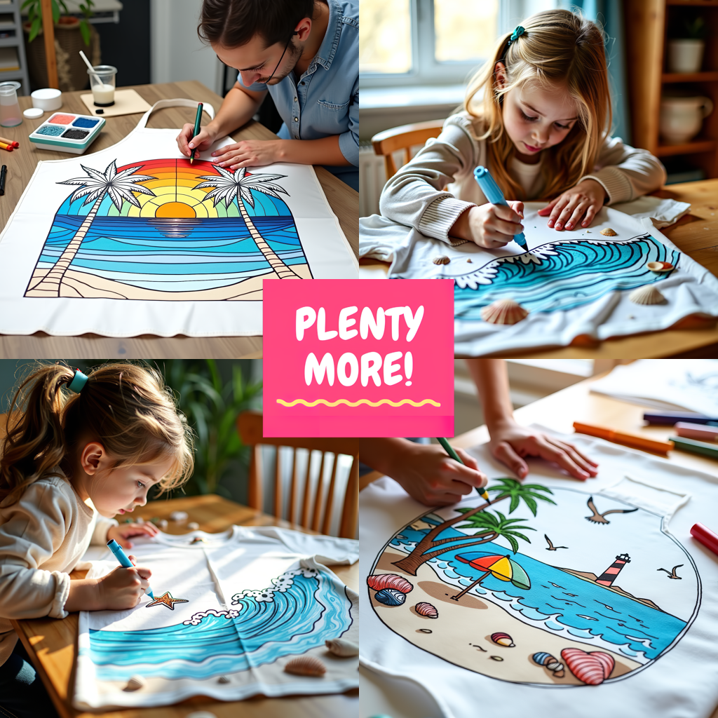 Kid's T-shirt Coloring Kit with 10 Fabric Markers - Tropical Scenery