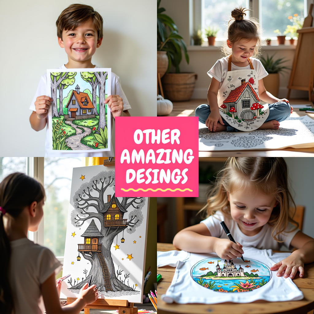 Kid's T-shirt Coloring Kit with 10 Fabric Markers - Whimsical Cottage