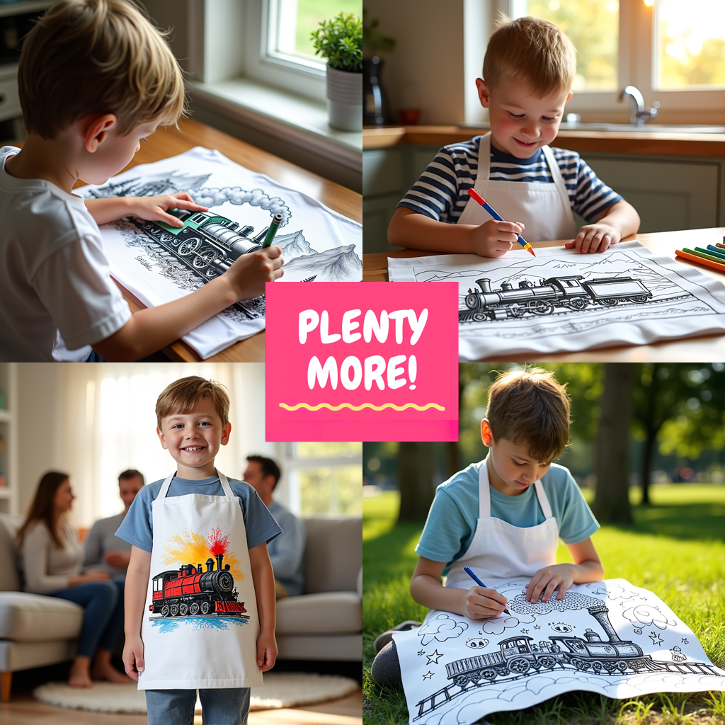 Kid's T-shirt Coloring Kit with 10 Fabric Markers - Classic Steam Locomotive