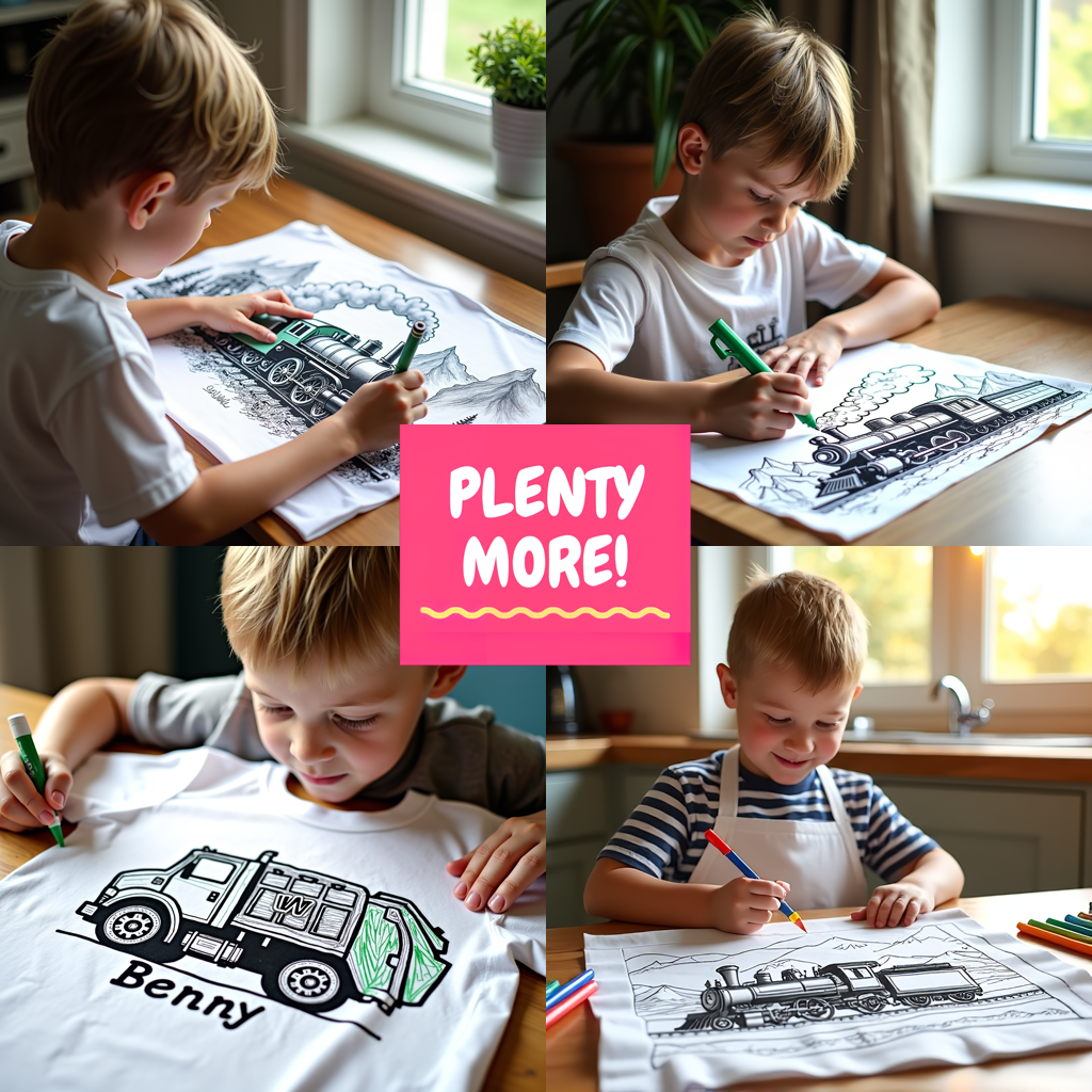 Kid's T-shirt Coloring Kit with 10 Fabric Markers - Steam Locomotive