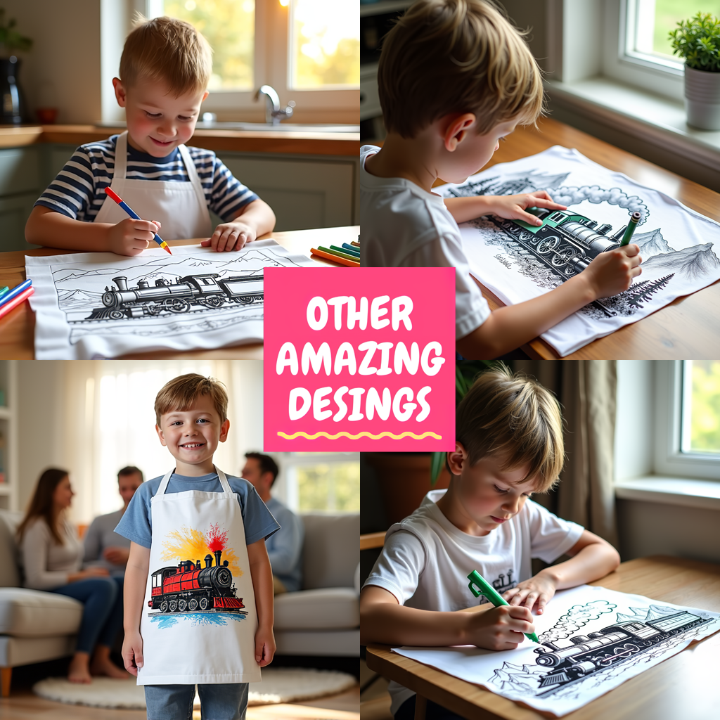 Kid's T-shirt Coloring Kit with 10 Fabric Markers - Steam Locomotive