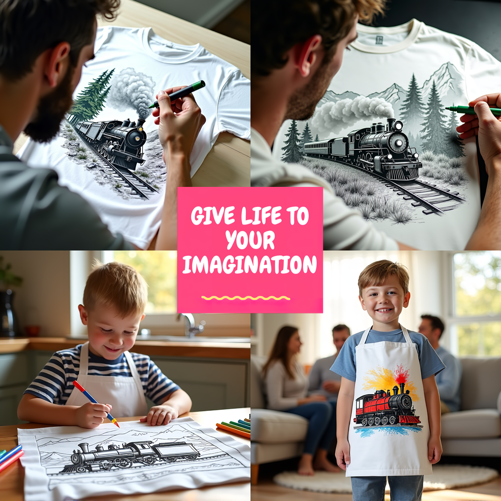 Women's T-shirt Coloring Kit with 10 Fabric Markers - Steam Locomotive