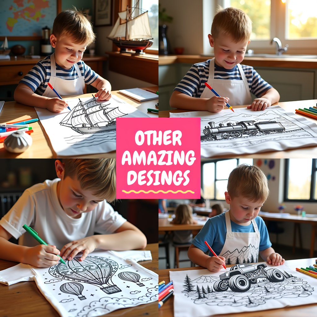 Unisex T-shirt Coloring Kit with 10 Fabric Markers - Sailing Ship