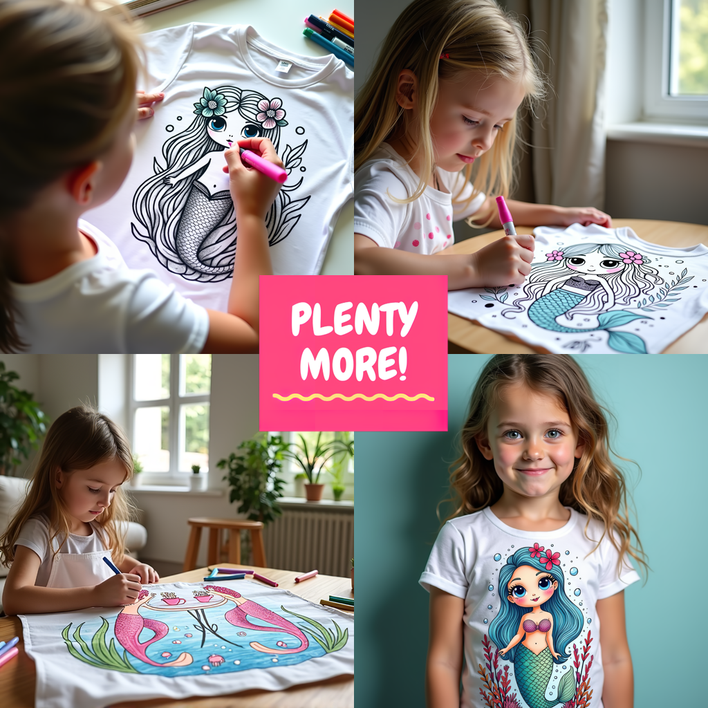 Unisex T-shirt Coloring Kit with 10 Fabric Markers - Mermaid