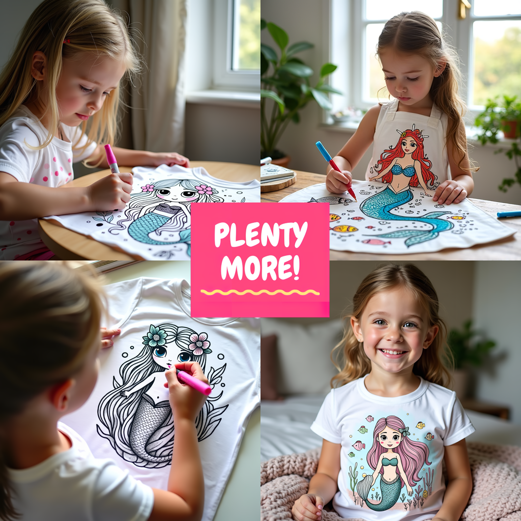 Unisex T-shirt Coloring Kit with 10 Fabric Markers - Underwater Mermaid