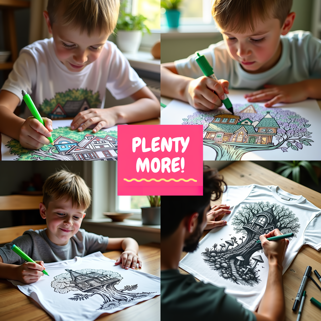 Unisex T-shirt Coloring Kit with 10 Fabric Markers - Fairy Treehouse