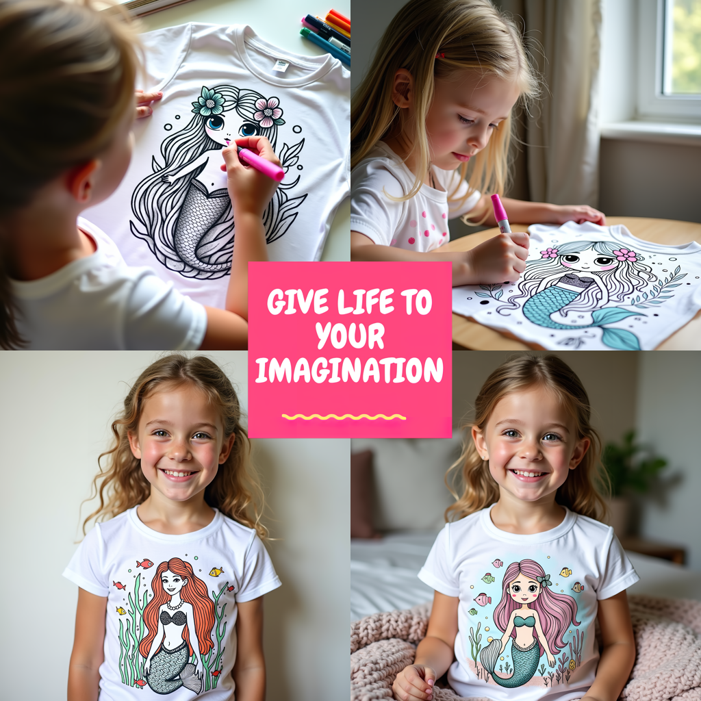 Kid's T-shirt Coloring Kit with 10 Fabric Markers - Cute Mermaid