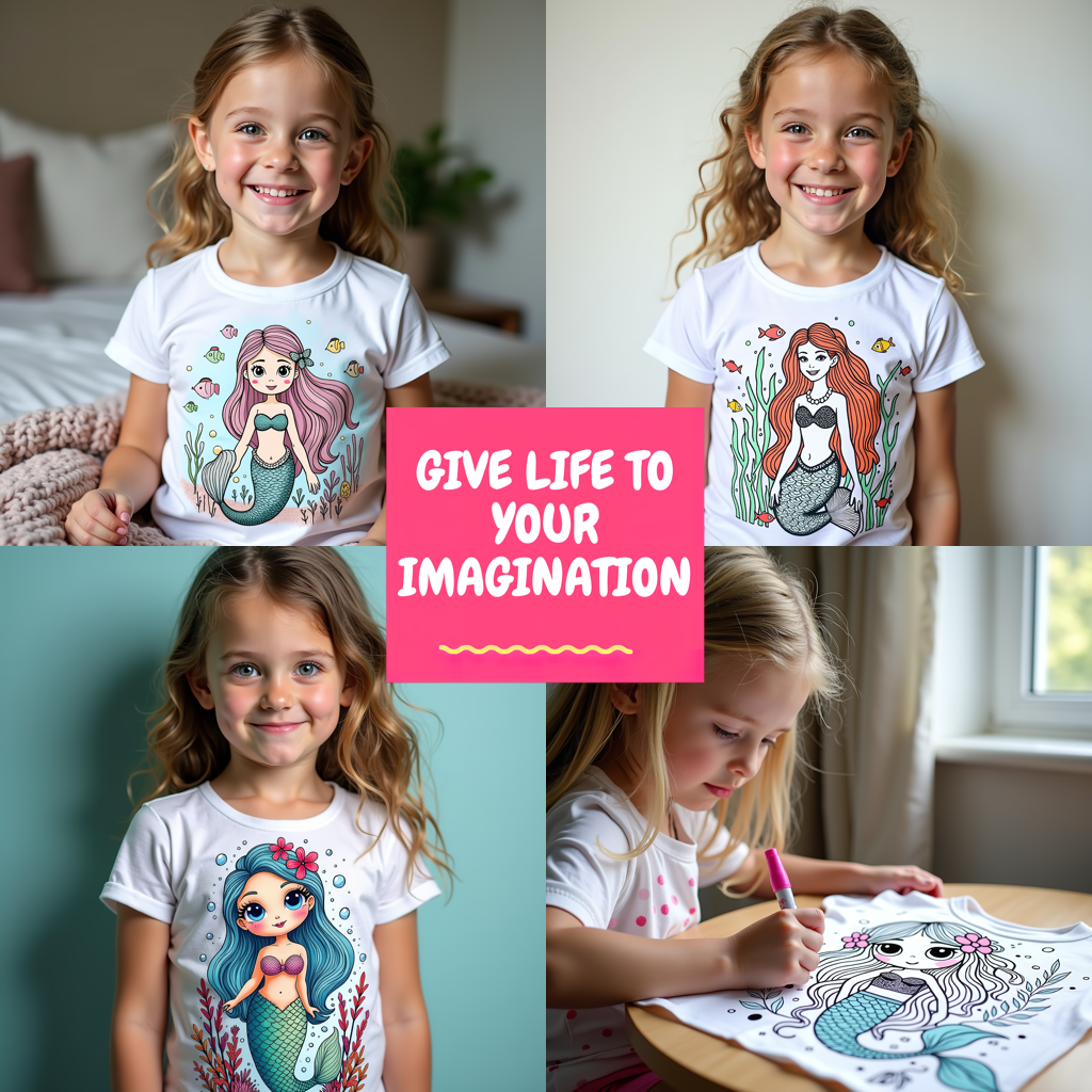 Women's T-shirt Coloring Kit with 10 Fabric Markers - Beautiful Mermaid