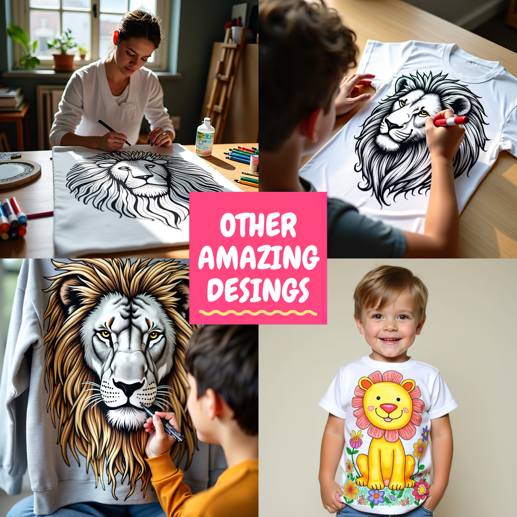 Women's T-shirt Coloring Kit with 10 Fabric Markers - Lion