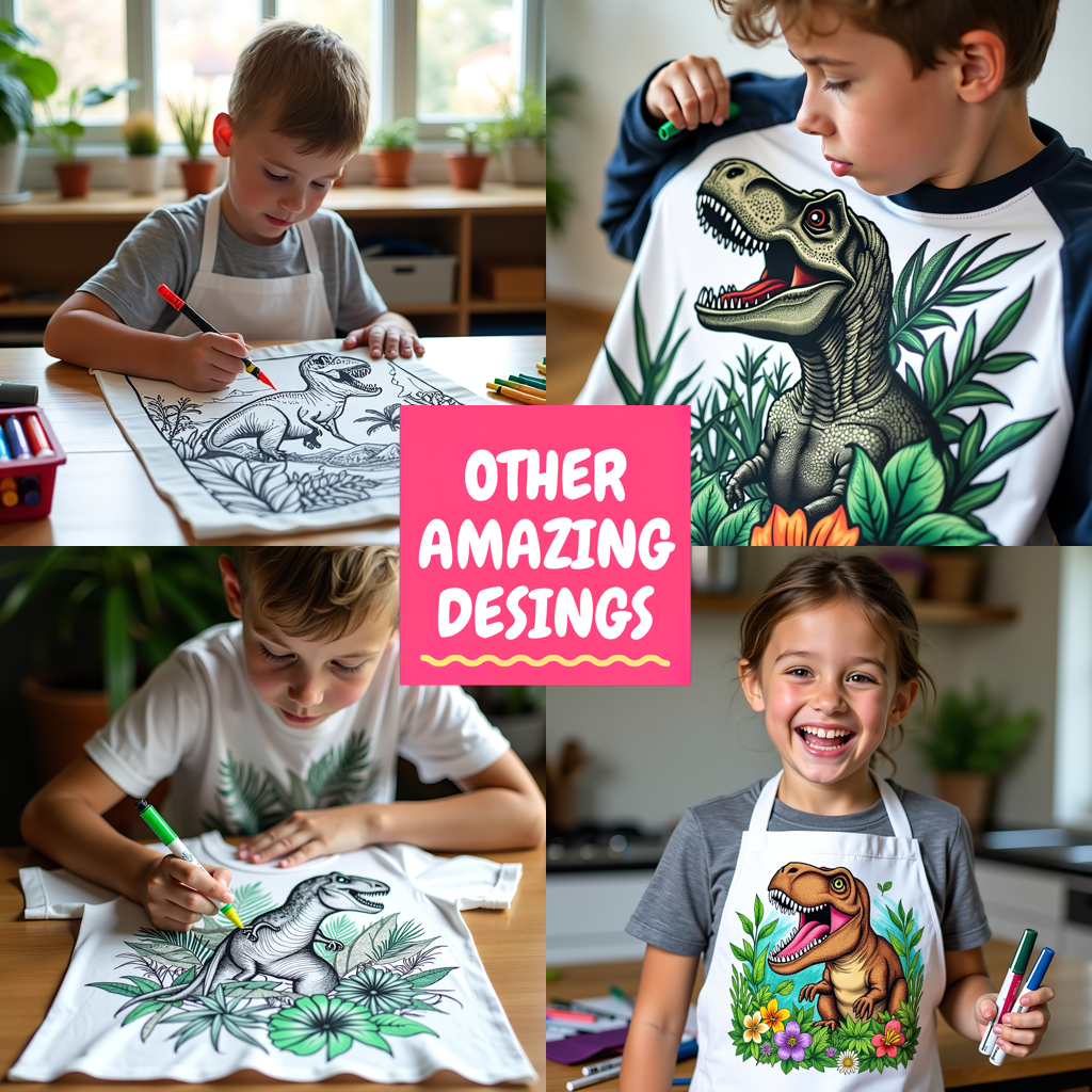 Unisex T-shirt Coloring Kit with 10 Fabric Markers - Tyrannosaurus Rex