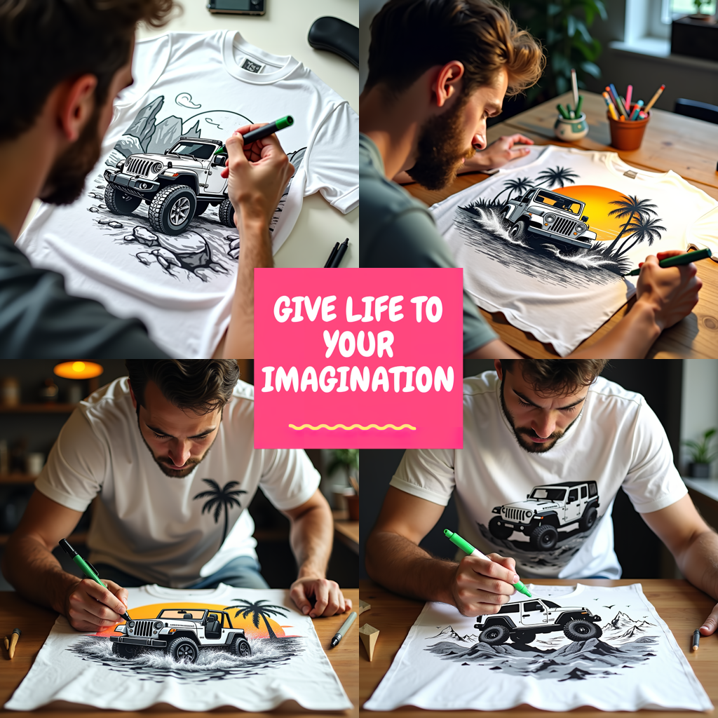 Unisex T-shirt Coloring Kit with 10 Fabric Markers - Off-Road SUV