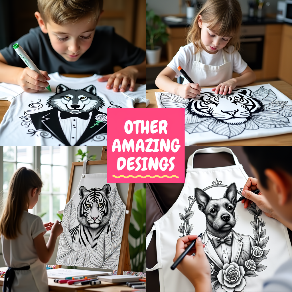 Adult Sweatshirt Coloring Kit with 10 Fabric Markers - Wolf with Flowers