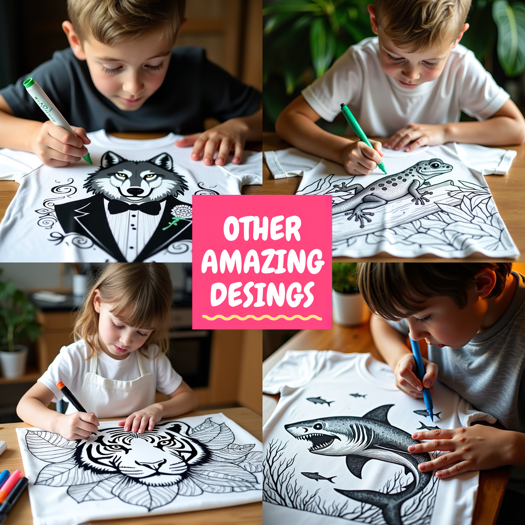 Women's T-shirt Coloring Kit with 10 Fabric Markers - Wolf with Flowers