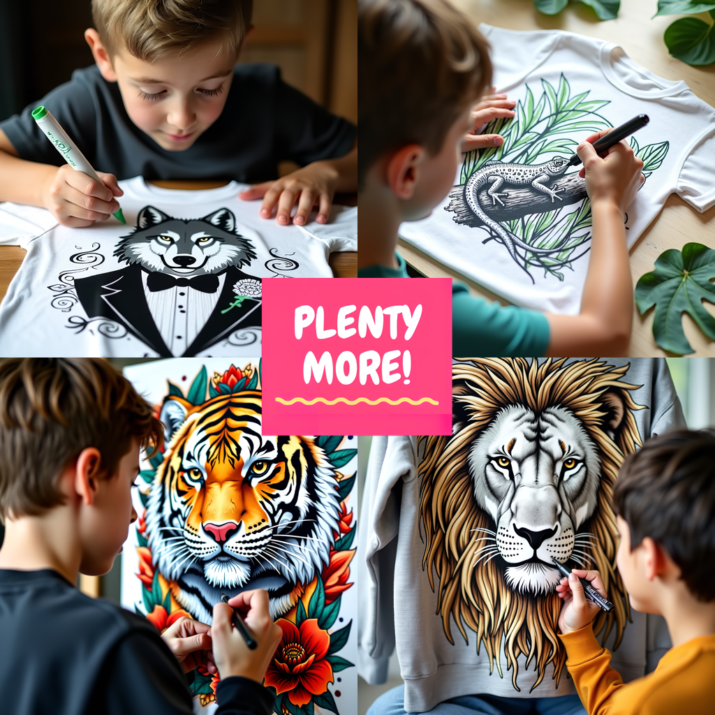 Kid's T-shirt Coloring Kit with 10 Fabric Markers - Wolf amidst Nature
