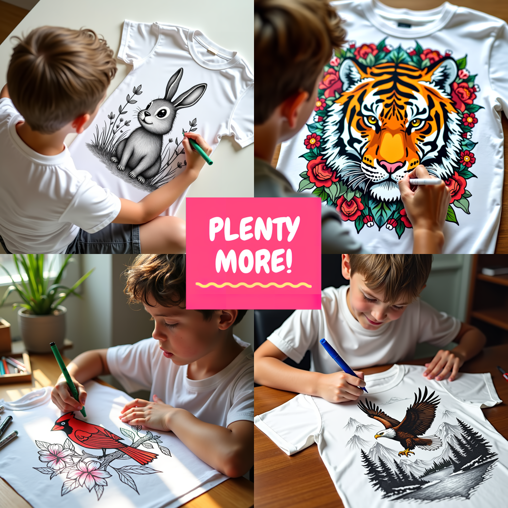 Unisex T-shirt Coloring Kit with 10 Fabric Markers - Floral Wolf