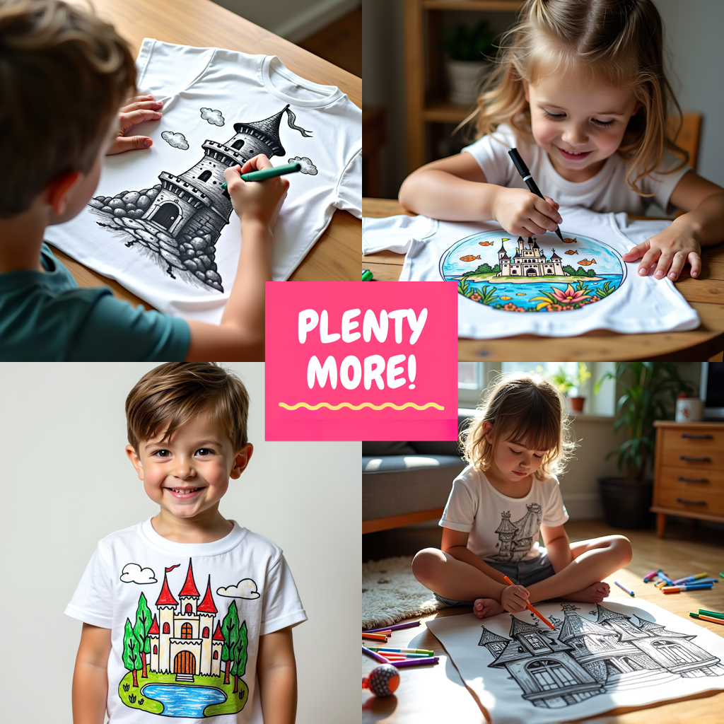Kid's T-shirt Coloring Kit with 10 Fabric Markers - Library Castle
